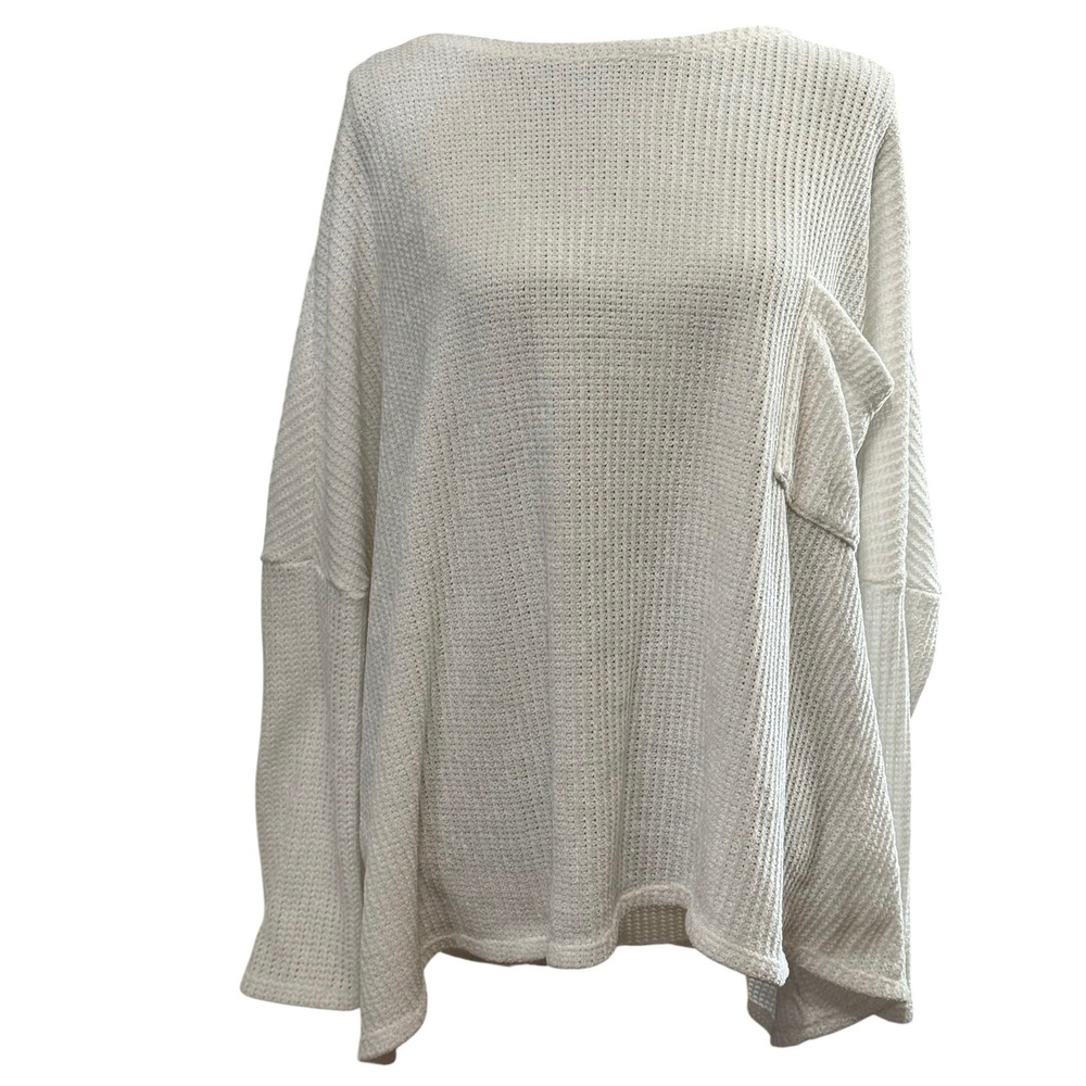 White Birch USA Waffle Knit‎ Oversized Pocket Sweater Boat Neck Long Sleeve